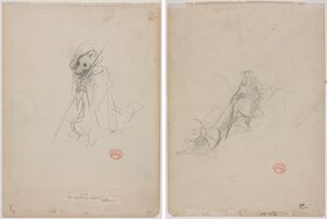 Schizzo per "Il lupo diventato pastore" (recto) Schizzo di scena di caccia (verso) da Gustave Dore