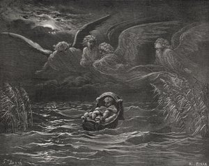 Il bambino Mosè sul Nilo, Esodo 2:1-4, illustrazione da 