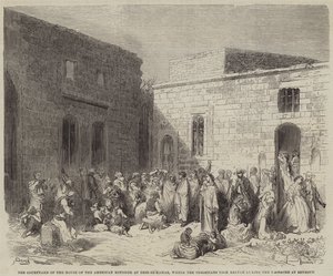 Il cortile della casa del ministro americano a Deir-el-Kamar, dove i cristiani si rifugiarono da Gustave Dore