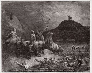 La Divina Commedia, Inferno, Canto 12: Nesso e i centauri - Illustrazione di Gustave Doré