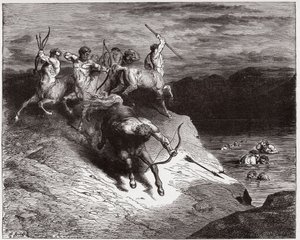 La Divina Commedia, Inferno, Canto 12: I centauri attaccano le anime nel sangue bollente - Illustrazione di Gustave Doré da Gustave Dore