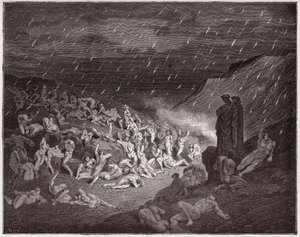 La Divina Commedia, Inferno, Canto 14: I violenti, tormentati nella pioggia di fuoco - di Dante Alighieri (1265-1321) - Illustrazione di Gustave Doré (1832-1883) da Gustave Dore