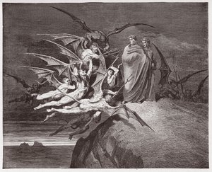 La Divina Commedia, Inferno, Canto 21: I demoni minacciano Virgilio - di Dante Alighieri (1265-1321) - Illustrazione di Gustave Doré (1832-1883) da Gustave Dore