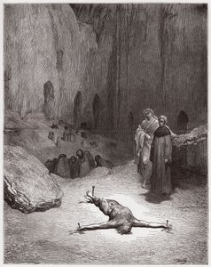 La Divina Commedia, Inferno, Canto 23: Un fariseo crocifisso tra gli ipocriti - di Dante Alighieri (1265-1321) - Illustrazione di Gustave Doré (1832-1883) da Gustave Dore