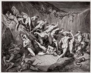 La Divina Commedia, Inferno, Canto 24: I ladri tormentati dai serpenti - di Dante Alighieri (1265-1321) - Illustrazione di Gustave Doré (1832-1883). da Gustave Dore
