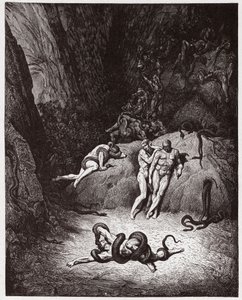La Divina Commedia, Inferno, Canto 25: Agnello che si trasforma in serpente - di Dante Alighieri (1265-1321) - Illustrazione di Gustave Doré (1832-1883). da Gustave Dore