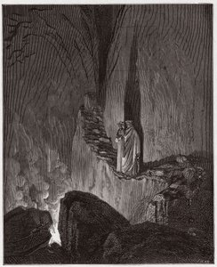 La Divina Commedia, Inferno, Canto 26: Gli spiriti fiammeggianti di Ulisse e Diomede - di Dante Alighieri (1265-1321) - Illustrazione di Gustave Doré (1832-1883). da Gustave Dore