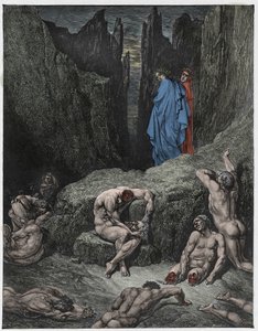 La Divina Commedia, Inferno, Canto 29: Virgilio rimprovera la curiosità di Dante - di Dante Alighieri - Illustrazione di Gustave Doré