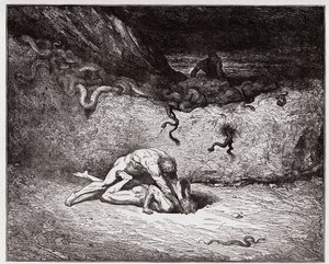 La Divina Commedia, Inferno, Canto 30: Il tormento dei falsari nella nona bolgia (Gianni Schicchi) - di Dante Alighieri (1265-1321) - Illustrazione di Gustave Doré (1832-1883) da Gustave Dore