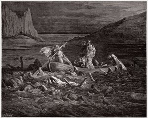La Divina Commedia, Inferno, Canto 8: Flegias traghetta Dante e Virgilio attraverso lo Stige - di Dante Alighieri (1265-1321) - Illustrazione di Gustave Doré (1832-1883) da Gustave Dore