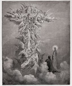 La Divina Commedia, Paradiso, Canto 14: Dante e Beatrice vedono gli angeli con Cristo sulla croce - di Dante Alighieri (1265-1321) - Illustrazione di Gustave Doré (1832-1883) da Gustave Dore