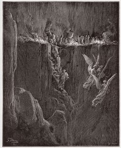 La Divina Commedia, Purgatorio, Canto 25: Virgilio e Dante ascendono al settimo cerchio attraverso le fiamme - di Dante Alighieri (1265-1321) - Illustrazione di Gustave Doré (1832-1883) da Gustave Dore