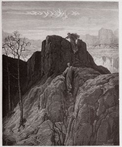 La Divina Commedia, Purgatorio, Canto 4: Virgilio guida Dante su per il ripido pendio - di Dante Alighieri (1265-1321) - Illustrazione di Gustave Doré (1832-1883).