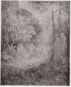 La Divina Commedia, Purgatorio, Canto 7: Gli spiriti che cantano Salve Regina nella valle - di Dante Alighieri (1265-1321) - Illustrazione di Gustave Doré (1832-1883) da Gustave Dore