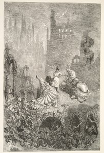 La Caduta del Castello di Re Pellam, da Stories of the Days of King Arthur di Charles Henry Hanson, pub.1898 da Gustave Dore