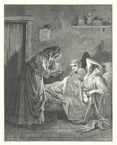 Le favole di La Fontaine: La vecchia e i suoi servi (incisione) da Gustave Dore
