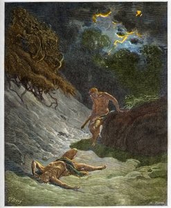 La morte di Abele - Omicidio di Abele da parte di Caino - incisione in 