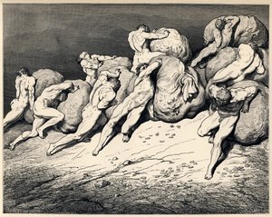 Gli avari e i prodighi. Illustrazione alla Divina Commedia di Dante Alighieri, 1857 da Gustave Dore