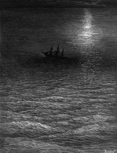 La nave abbandonata in un mare illuminato dalla luna, scena da 