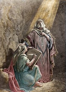 Il profeta Geremia che detta le sue profezie a Baruch - Incisione colorata di Pannemacker, dalla Bibbia di Gustave Doré (1832-1883) da Gustave Dore