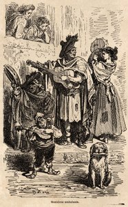 Musicisti itineranti a Valencia. Disegno di Gustave Doré per illustrare il suo viaggio in Spagna con C. Davillier nel 1862. Incisione in "Le tour du monde", a cura di Edouard Charton da Gustave Dore