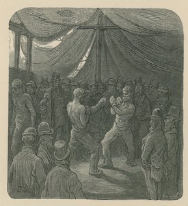 Due uomini che boxano mentre una folla guarda da Gustave Dore
