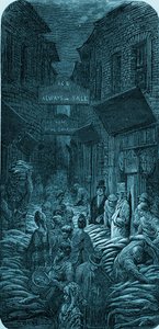 Mercato del pesce vittoriano, incisione di Gustave Doré