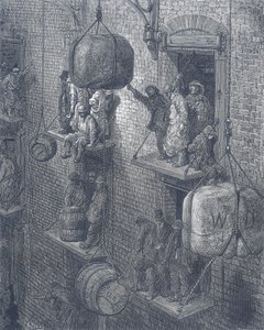 Magazzini nella città di Londra. Da Gustave Doré e Blanchard Jerrold Londra: Un Pellegrinaggio Londra 1872