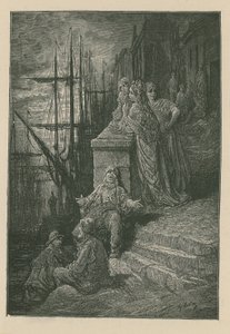 Famiglia di barcaioli su una scala lungo il Tamigi da Gustave Dore