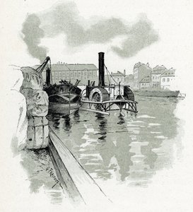 Barche ormeggiate nel porto di La Villette, Parigi Disegno di Gustave Fraipont (1849-1923) da 