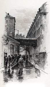 Vista di un dormitorio in rue de la Bucherie nel quartiere Maubert, Parigi. Disegno di Gustave Fraipont (1849-1923) tratto da Saint-Juirs