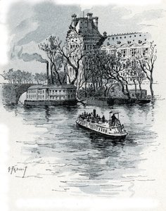 Veduta del Pavillon de Flore, Palais du Louvre, dal Quai Voltaire, Parigi da Gustave Fraipont