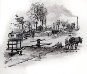 Veduta del canale Saint-Denis e del quai de la Gironde a la Villette, Parigi da Gustave Fraipont
