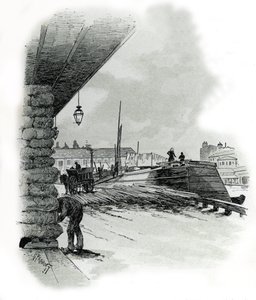 Veduta dei capannoni del porto di La Villette a Parigi da Gustave Fraipont