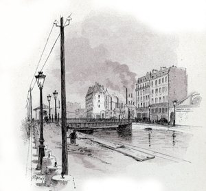 Veduta del ponte girevole del quai de Valmy sul canale Saint Martin, Parigi da Gustave Fraipont