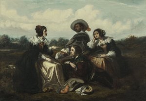 La storia. Personaggi in costume Luigi XIII, 1830 circa (olio) da Gustave François Morin