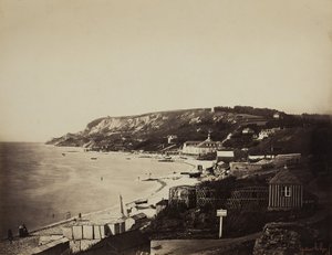 La spiaggia di Sainte-Adresse, con i bagni Dumont, 1856-57 da Gustave Le Gray