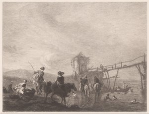 Figure riposanti e nuotanti su una riva da Gustave Marie Greux