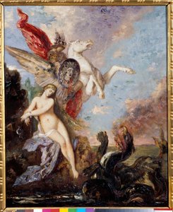 Andromeda incatenata a una roccia viene liberata da Perseo da Gustave Moreau