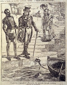Il giovane ringraziò il colonnello per il suo servizio... Illustrazione del nuovo "Colomba" scritto da Prosper Merimee. Incisione di Gustavino (Gustavo Rosso) (1881-1950), circa 1915 da Gustavo Gustavino Rosso