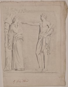 Figura femminile drappeggiata in modo classico in piedi vicino a un albero, scalata da un serpente da Guy Head