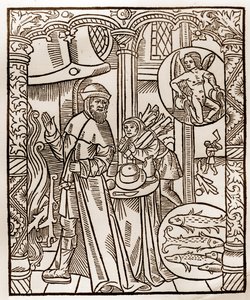 Calendario del pastore - I lavori dei mesi - Febbraio - Xilografia dal libro del 1496 stampato da Guy Marchant (Guido Mercator) a Troyes - Incisione su legno in 