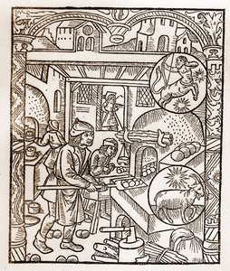 Calendario del pastore - I lavori dei mesi - Novembre - Xilografia dal libro del 1496 stampato da Guy Marchant (Guido Mercator) a Troyes - Incisione su legno in 