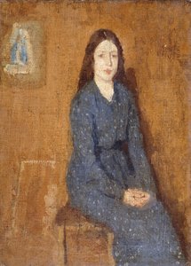 Ragazza seduta con vestito blu a pois, 1914-15 da Gwen John