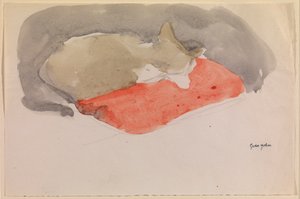 Gatto che dorme su un cuscino rosso da Gwen John