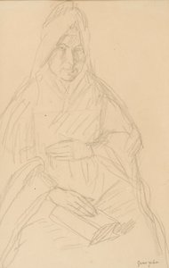 Studio per Mere Poussepin seduta a un tavolo, c.1915 da Gwen John
