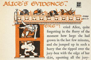 Lettera illuminata H con il Coniglio Bianco e vari animali in tribunale da Gwynedd M. Hudson