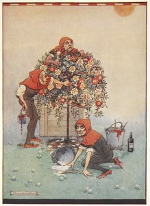 I giardinieri della Regina di Cuori dipingono le rose da bianche a rosse da Alice nel Paese delle Meraviglie