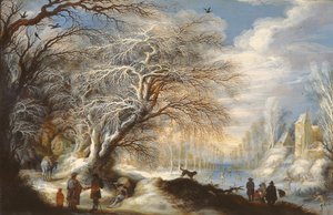 Pattinatori su un Canale o Paesaggio Invernale da Gysbrecht Lytens or Leytens