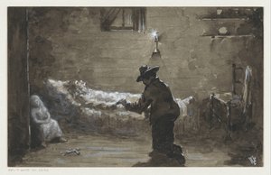Uomo inginocchiato accanto al letto di una donna da H.C. Louwerse (signed by artist)